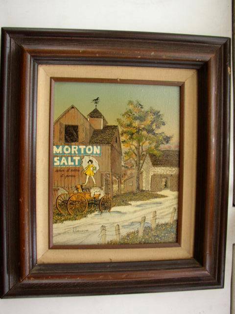 Vintage, Morton Salt Advertising Painting on Canvas by H. Hargrove