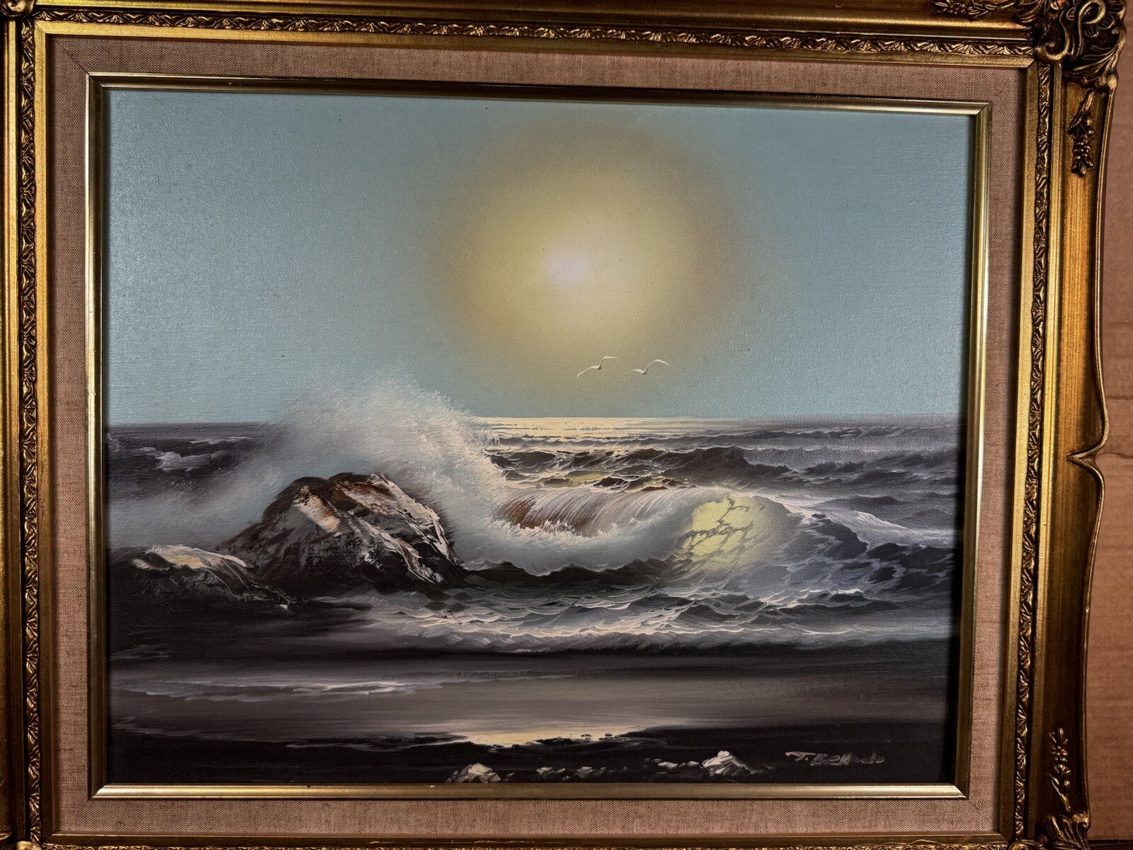 Framed Signed Original Art Senic Beach Scene 25 X 21 Inches