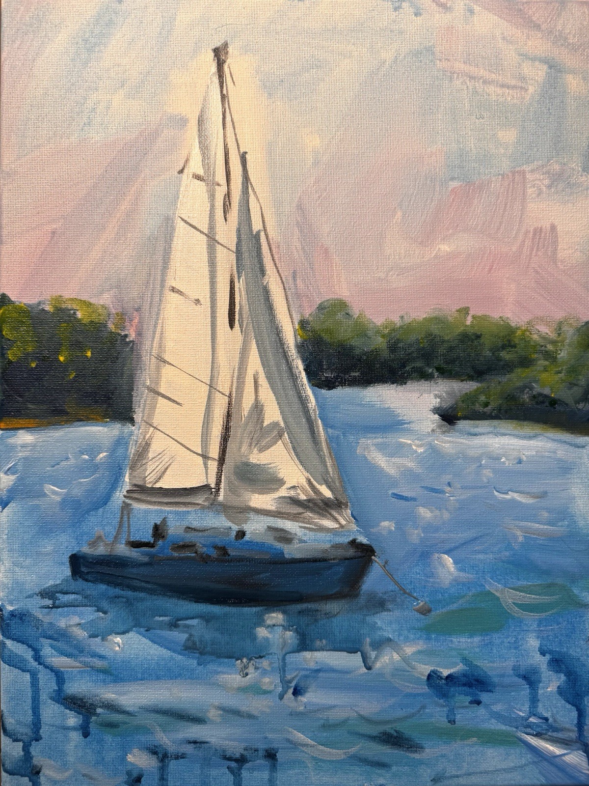 SAMATOWIC Original Abstract Expressionism 12×16 Sailboat Signed Wall Art 506