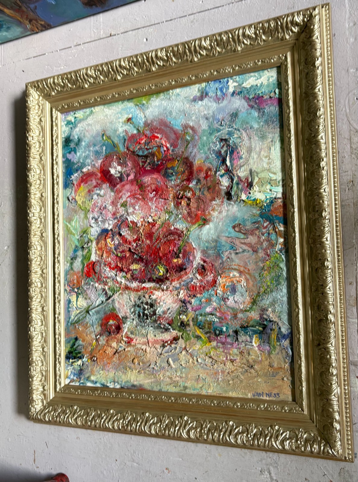Original Abstract Oil Painting, by Van Ness, Framed Art