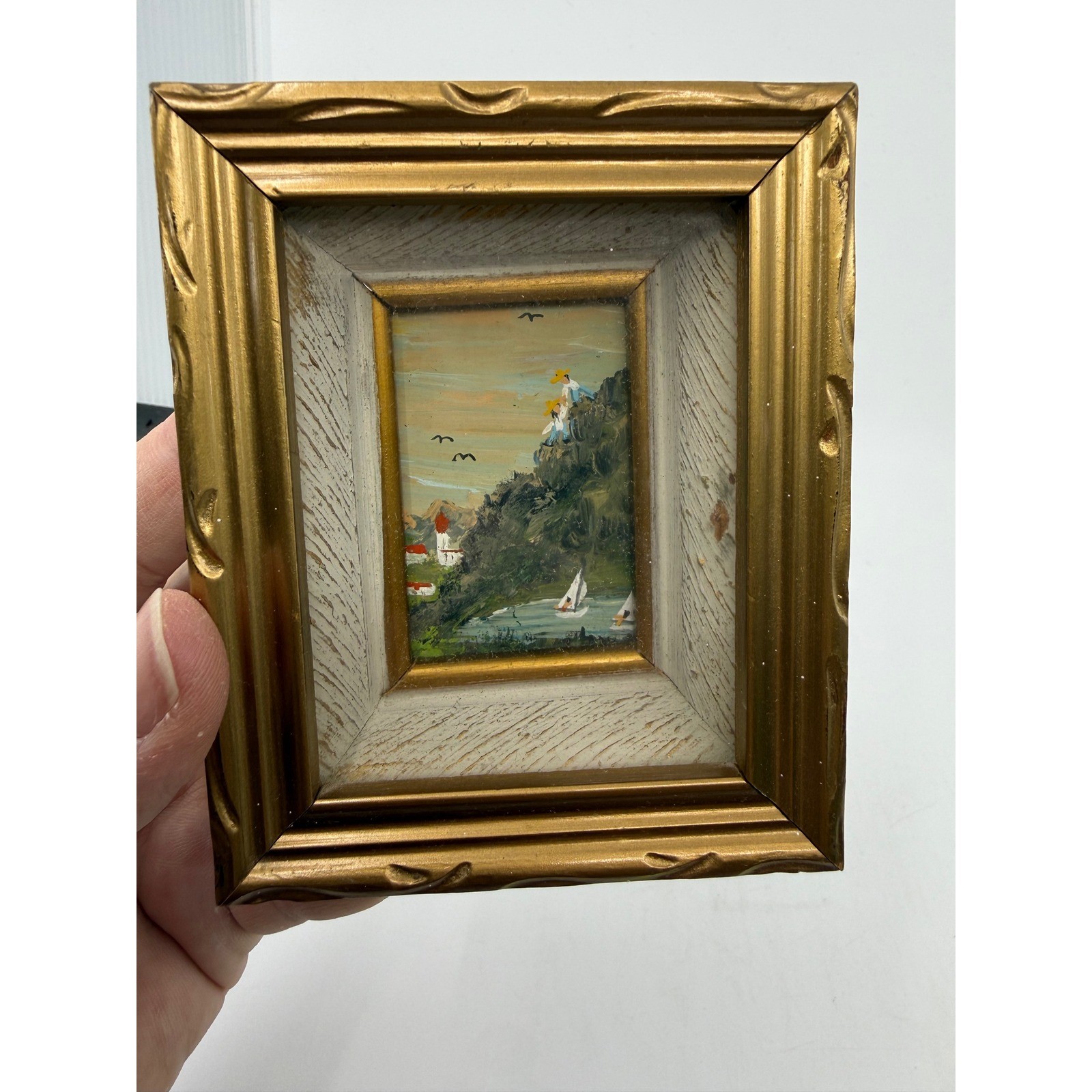 Franz Koenigsberger 1973 mini Miniature Oil Painting Gilt Frame Landscape Art