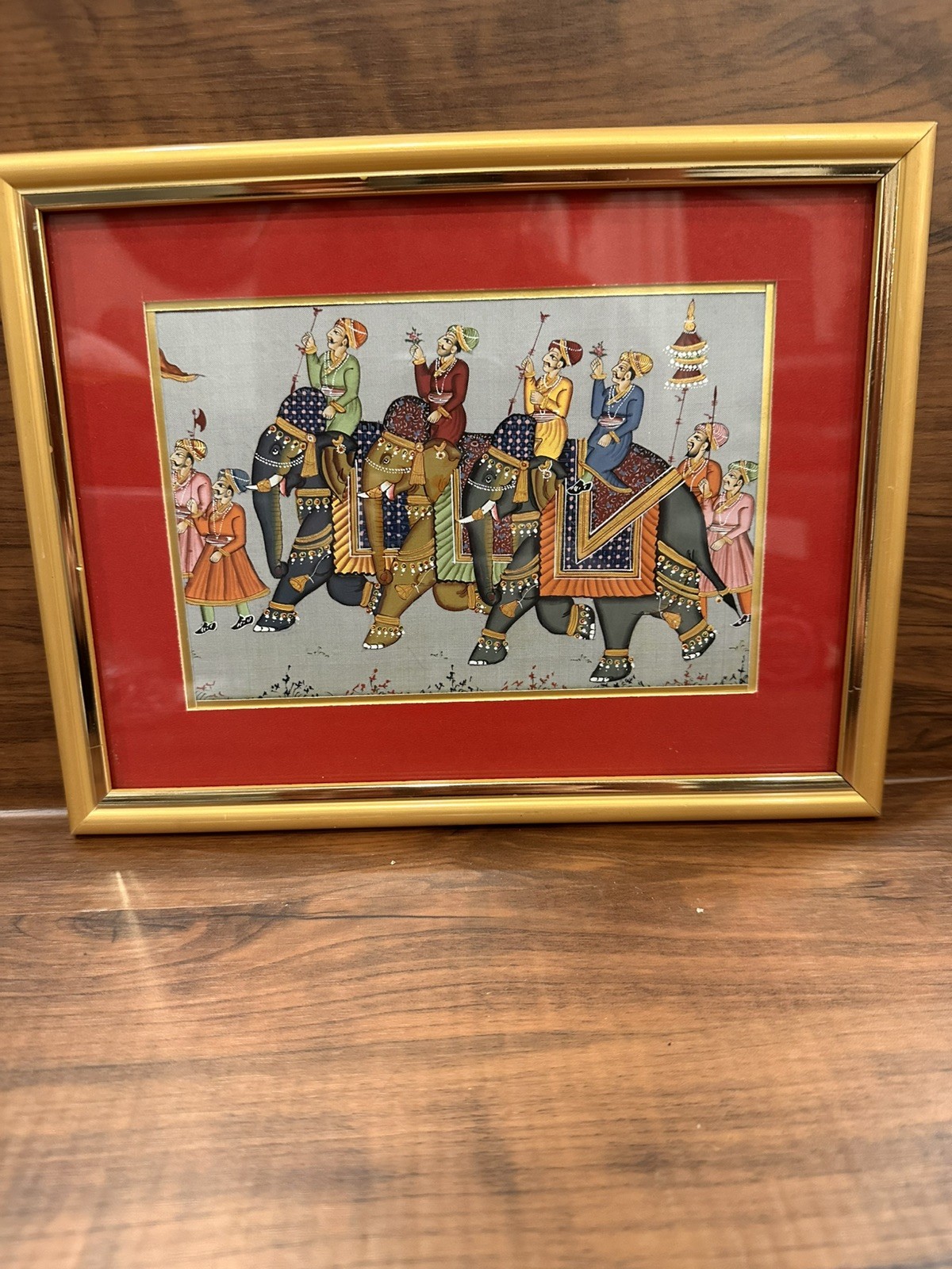 Moghul King A Royal Procession Hand Painted On Silk Original Image 5 X 7” India