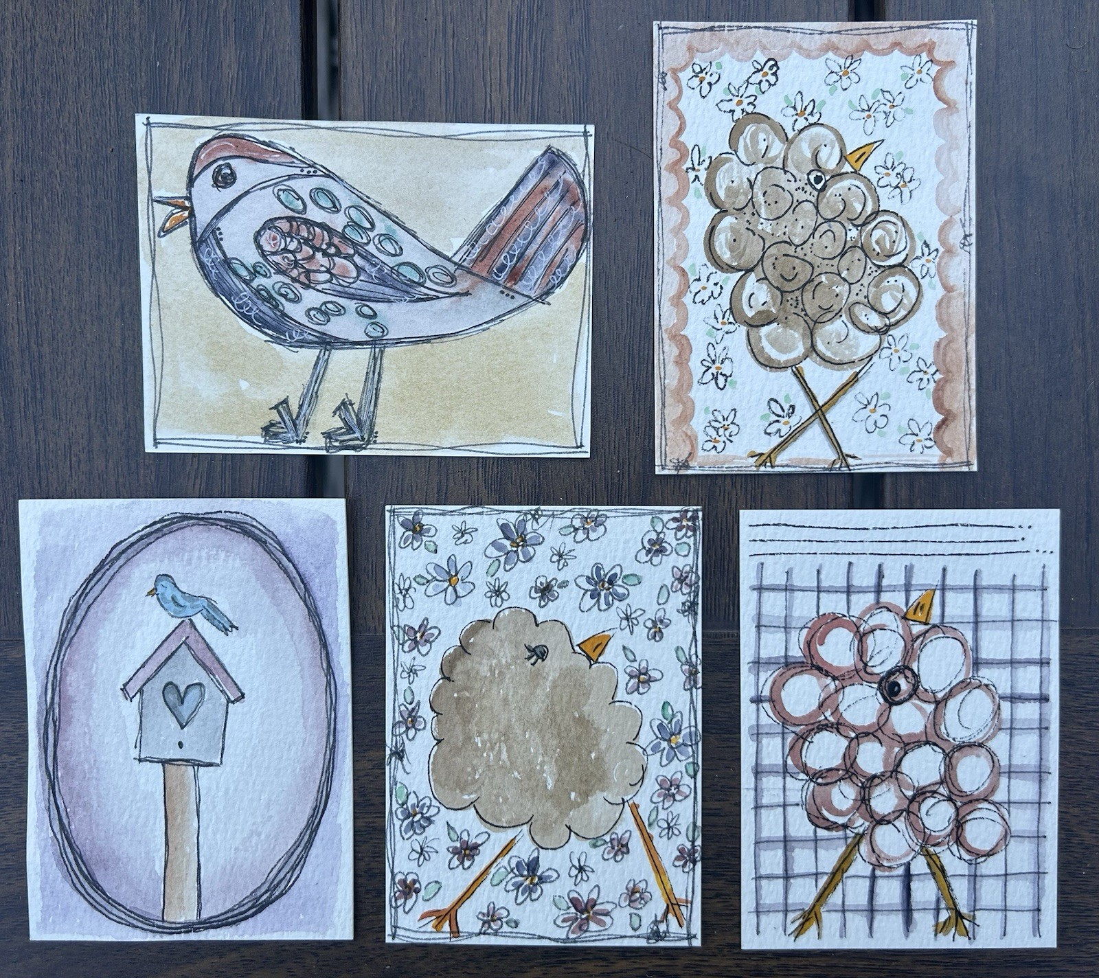ACEO Original Bird No. 1 of 5 In Set Art Card Watercolor Mixed Media Painting